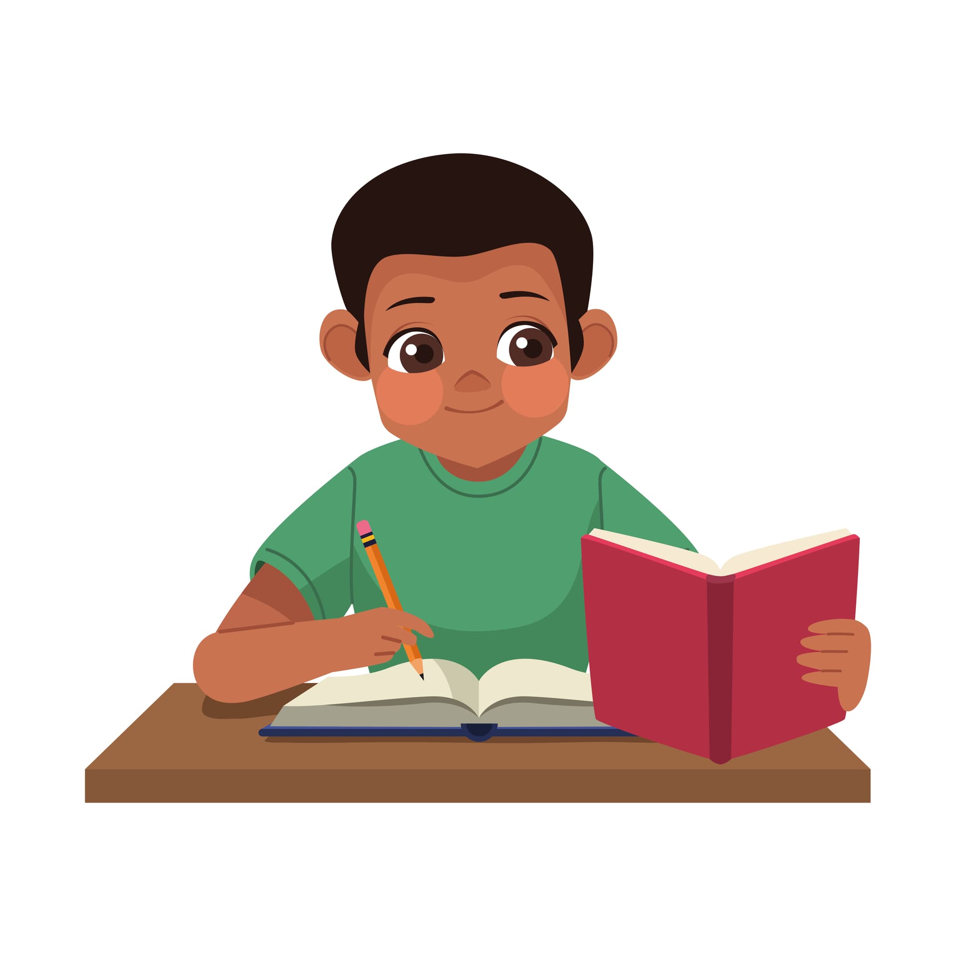A boy cartoon reeding books